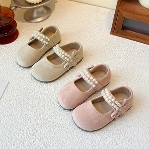Girls Princess Shoes 2025 Autumn New Kids Soft Sole Fashion Mary Jane Macaron Pearl Bow Toddler Casual Flats