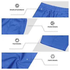 Gros plan sur le short gaufré bleu montrant les détails de la taille et du tissu.