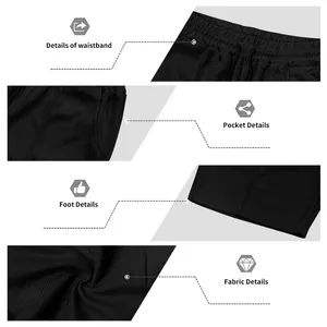 Détails en gros plan du short de sport gaufré noir pour homme montrant la taille et le tissu