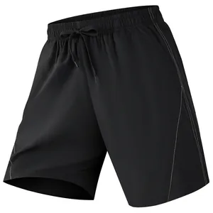 Men's quick-dry black athletic shorts for gym and running with drawstring waist.