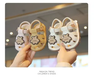 Soft sole baby summer sandals with cute bear decor for infant toddlers 0-2 years old