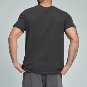 Camiseta deportiva de hombre de algodón orgánico transpirable en gris, vista trasera