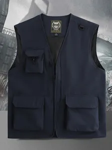 Gilet de Travail Utilitaire Multi-poches pour Hommes Gilet de Photographie de Pêche Respirant Sans Manches Veste Zippée