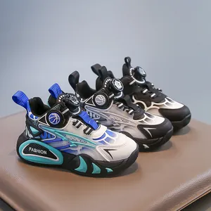 Stylish boys' sports shoes with easy rotary buckle and non-slip soft soles for kids