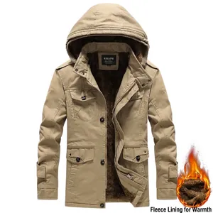 Manteau Mi-long Doublé de Polaire pour Hommes Veste en Coton à Capuche Épaisse et Chaude Parka Workwear Coupe-vent Multi-poches Vêtement d'Hiver Top