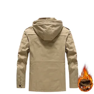 Veste à capuche pour homme doublée polaire, coupe ajustée, coupe-vent mi-long kaki