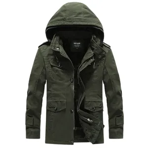 Coupe-vent d'hiver à capuche pour hommes, doublure polaire épaisse, vert foncé