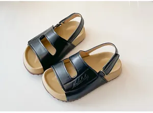 Sandali in pelle nera antiscivolo per bambini e bambine per spiaggia e estate