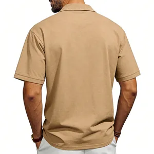 Detailed back view of a men's vintage khaki Polo shirt with a classic collar design