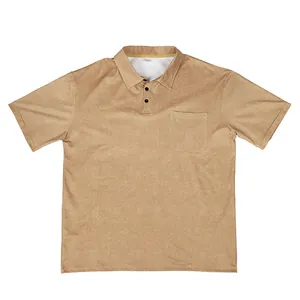 Detailed macro view of a men's retro distressed polo shirt with chest pocket and lapel
