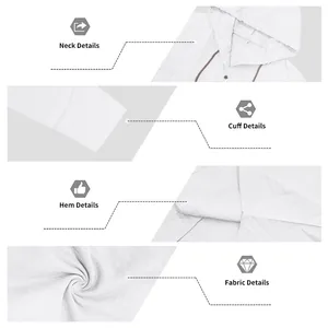 Detailed views of men's white linen hoodie neck, cuffs, hem and fabric texture