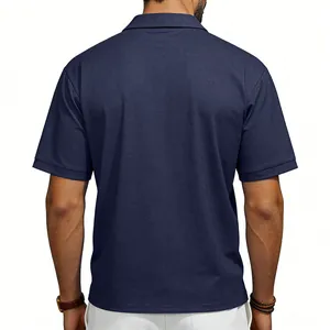 Back view of a navy blue short-sleeved Polo shirt for men with a relaxed vintage fit.