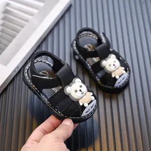 Infant boys summer closed-toe walker sandals with cute cartoon bear decoration