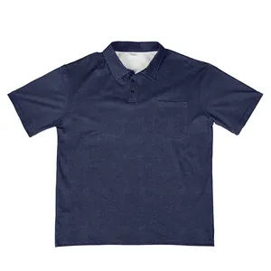 Detail of vintage distressed navy blue polo shirt with front chest pocket