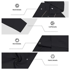 Detailed macro view of black linen shirt showing hood, cuffs, hem and breathable fabric texture