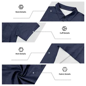 Close-up details of men's vintage navy blue cotton Polo shirt with pocket