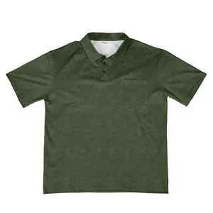 Men's vintage moss green polo shirt featuring short sleeves and a chest pocket detail