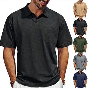 Vintage distressed men's polo shirt featuring a chest pocket and multiple color options