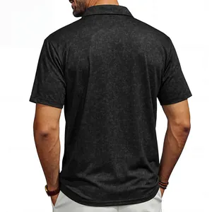 Back view of a men's vintage Polo shirt with dark textured fabric and loose fit design