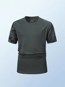 Grijs sneldrogend sport-T-shirt voor heren met camouflage mouwen