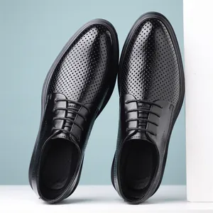 Premium black hollowed-out men's business leather shoes for summer formal occasions