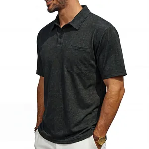 Detail view showing the texture and pocket of a vintage distressed black men's Polo shirt