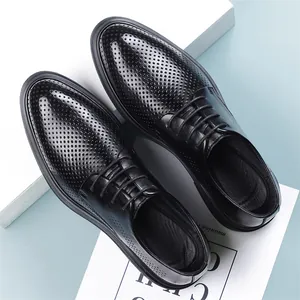 Elegant black perforated men's oxford dress shoes for summer business and casual wear