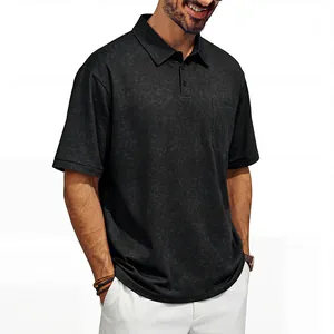 Retro distressed acid-wash short sleeve polo shirt for men featuring a chest pocket and lapel