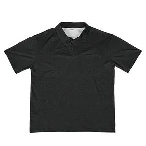 Detail of dark charcoal vintage short sleeve polo shirt with chest pocket