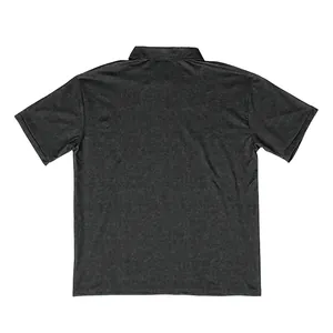 Detailed back view of men's distressed vintage wash short sleeve Polo shirt in dark grey