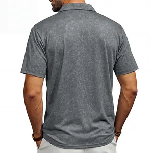 Rear view of a men's vintage distressed polo shirt showing marble texture