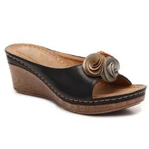Sandalias de cuña para mujer con flores decorativas y suelas de plataforma
