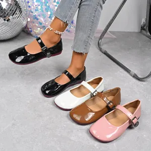 Elegant retro patent leather Mary Jane flats for women available in multiple colors