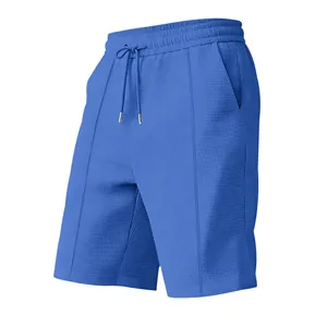 Short décontracté en maille gaufrée bleue pour hommes avec taille à cordon de serrage
