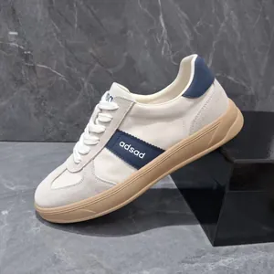 Men's Retro GAT Style Sneakers Leather Fabric Patchwork Low Top Board Shoes Breathable Casual Sports Shoes For Men Daily