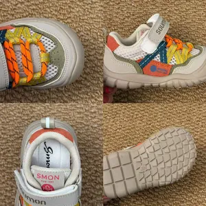 Vista dettagliata delle sneakers per bambini in mesh traspirante con suola e tacco
