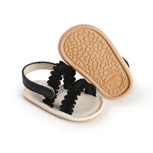 Detailed view of baby prewalker sandals showing textured non-slip sole and scalloped straps