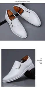 Detaillierte Seitenansicht von weißen Herren-Business-Slippern aus echtem Leder.