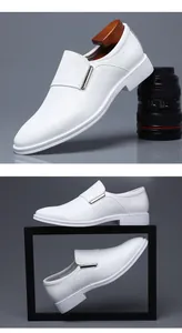Professionelle Mehrfachansicht der weißen Business-Lederschuhe für Herren mit Metallelementen