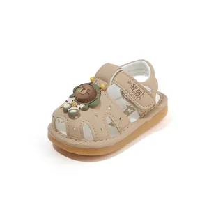 Infant summer walking sandals with cute astronaut cartoon bear and soft non-slip sole