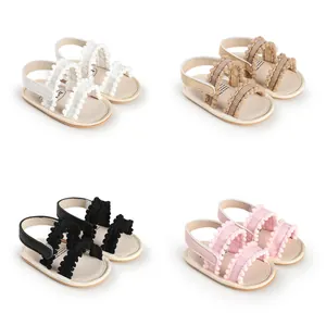Baby Girl Sandals Pom Pom Bow Soft Sole Non Slip Infant First Walkers Summer Breathable Crib Shoes For Newborn Toddler