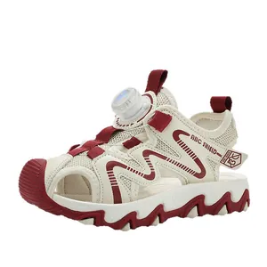 Breathable children's sports sandals with rotary buckle and non-slip closed-toe design