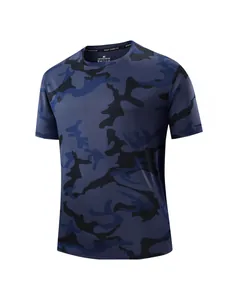 Men's blue camouflage quick-dry short sleeve T-shirt ideal for outdoor sports.