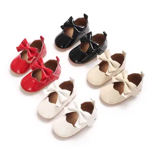 Chaussures Premier Pas Bébé Fille Princesse Joli Nœud Cuir Verni Mary Jane Semelle Souple Auto-agrippantes Chaussures Fête