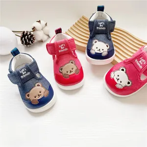 Kleinkind Baby Lauflernschuhe Cartoon Bär Polizeiauto Segeltuch Weiche Sohle Rutschfeste Klettverschluss Schuhe