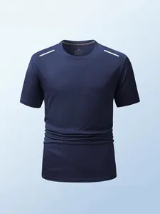 Marineblaues, schnell trocknendes Sport-T-Shirt für Herren mit Reflektorstreifen