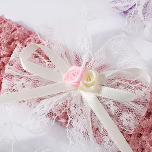 Elegant white lace bow and silk roses for baby girl soft sole princess shoes