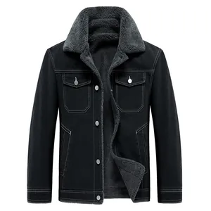 Giacca di Jeans in Pile da Uomo Cappotto Invernale Caldo Ispessito Colletto Rovesciato Bottoni Casual Capispalla Tasche Abbigliamento Uomo