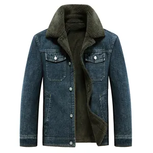 Giacca di jeans invernale da uomo con fodera in pile caldo e classico colletto a revers