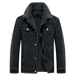 Giacca in denim invernale da uomo con fodera in pile spessa e colletto in sherpa